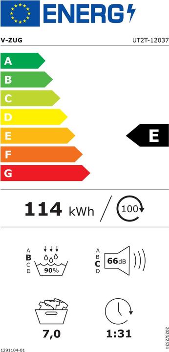 Energie-Label V-Zug Wäschetrockner UnimaticTrocknen V2000 (7 kg, Rechts)