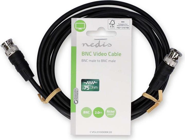 Produktbild Nedis BNC-Videokabel | BNC-Stecker | BNC-Stecker | Vernickelt | 75 Ohm | 2.00 m | Rund | PVC | Schwa (75 dB, Antennenkabel)