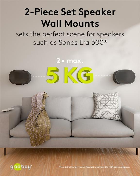 Actual product image Goobay Modern Era 3 Flex speaker wall mount, black (1 pair, Wall installation, Tiltable, Pivoting)