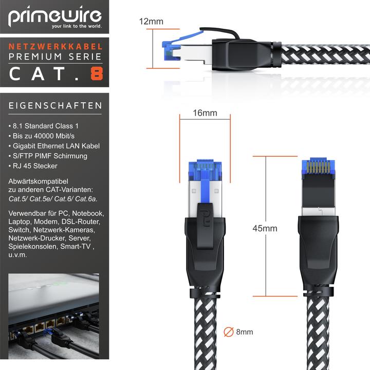Actual product image Primewire 10x CAT 8 Netzwerkkabel 40 Gbits - Baumwollmantel - LAN Kabel Patchkabel RJ45 - S/FTP PIMF Schirmung (UTP, CAT8.1, 1 m)