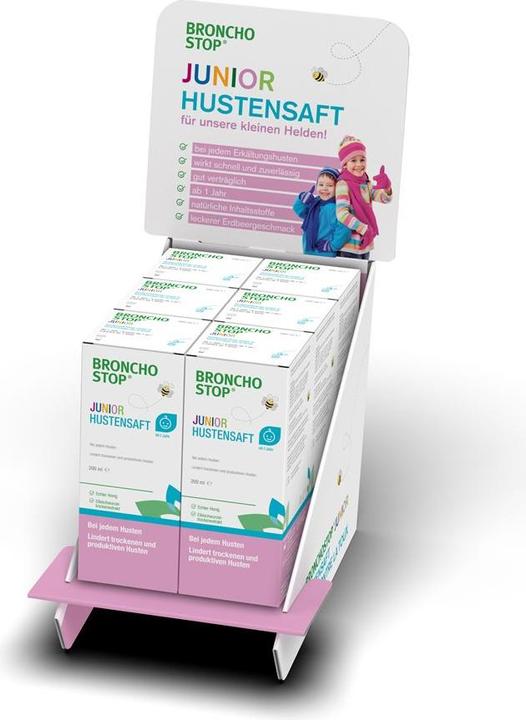 Actual product image Hänseler Bronchostop Junior Hustensaft Thekensteller befüllt 6 Stück (1 Piece)
