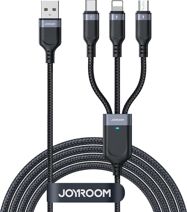 Actual product image Joyroom Multi-Use Series S-A18 3in1 USB-A - Lightning / USB-C / micro USB cable 1.2m - black (1.20 m, USB 3.2 Gen 1)