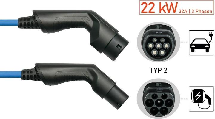Produktbild Kabelmeister E-Auto-Ladekabel Mode 3, Typ 2 Stecker an Buchse, 3-phasig, 32 A, 22 kW, blau, 10m (EVC03-100B) (Typ 2, 22 kW, 32 A, 10 m)