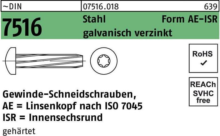 Immagine prodotto Vite autofilettante DIN 7516 a testa cilindrica con esagono incassato AE M 6 x 12 -T30 acciaio (1000 Viti per pezzo)