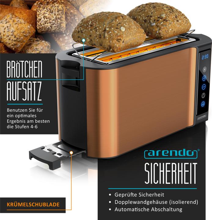 Actual product image Arendo Toaster Edelstahl 4-Scheiben Langschlitz, Display mit Restzeitanzeige, Touchpanel, Brötchenaufsatz