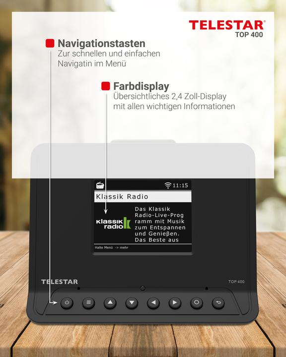 Actual product image Telestar TOP 400 DAB+ Internetradio-Adapter schwarz (Web radio, DAB+, FM, Bluetooth, Wi-Fi)