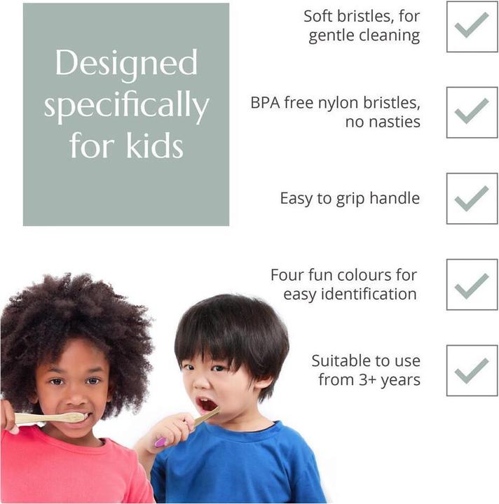 Image du produit Wild & Stone Brosses à dents pour enfants en bambou, douces, multicolores, lot de 4 (Souple, 4 x)