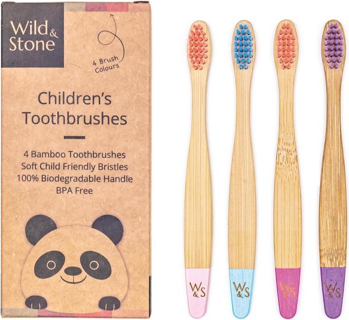 Produktbild Wild & Stone Kinder Bambus Zahnbürsten, soft, candy, 4er Pack (Weich, 4 x)