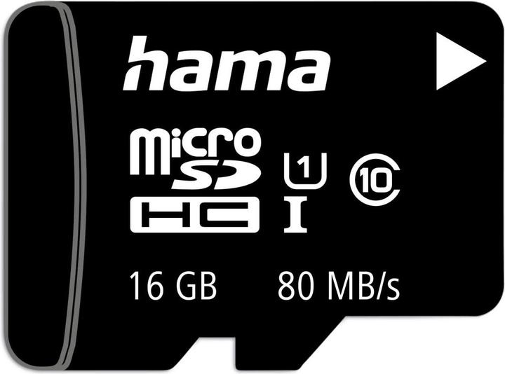 Immagine prodotto Hama microSDHC 16GB + adattatore/mobile (16 GB, microSDHC, U1, UHS-I)