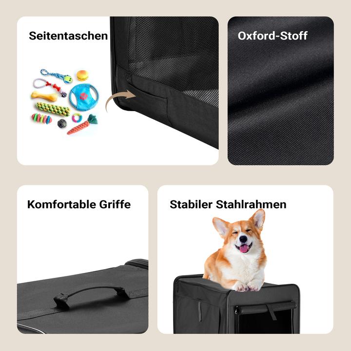 Produktbild Fudajo Transportbox M Faltbar Schwarz 58x46x53cm Hundebox Katzenbox Reisebox (Hund, Faltbar, Waschbar, Atmungsaktiv)
