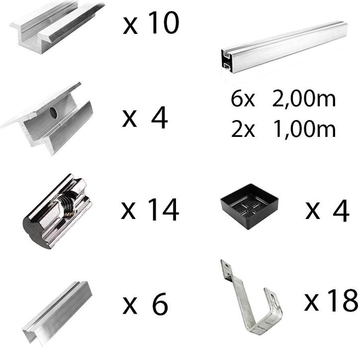 Actual product image Offgridtec Mounting kit with plain tile roof hooks for pitched roof mounting 6 solar panels Frame height 40mm