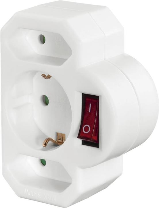 Image du produit Hama Adaptateur de prise 3x, 1x contact de protection, 2x Euro, interrupteur, blanc (CEE 7/16, 3 x)