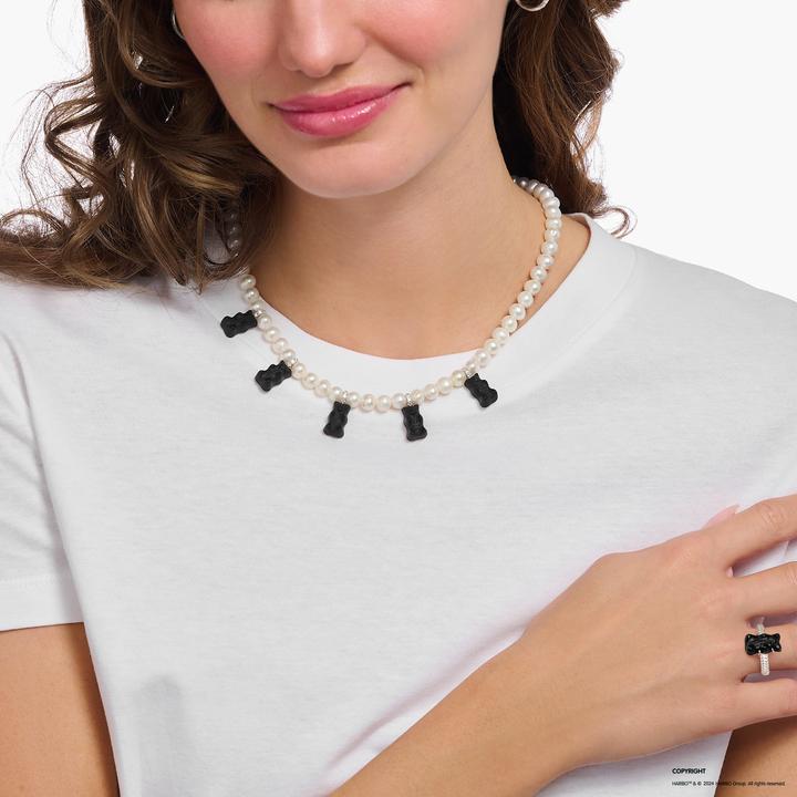 Produktbild Thomas Sabo Perlenkette mit schwarzen Goldbären (925er Silber, 42 - 50 cm)