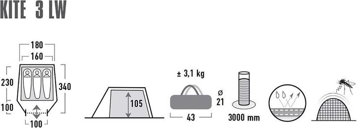 Produktbild High Peak Kite 3 LW (Tunnelzelt, 3.40 kg, 3 Personen)