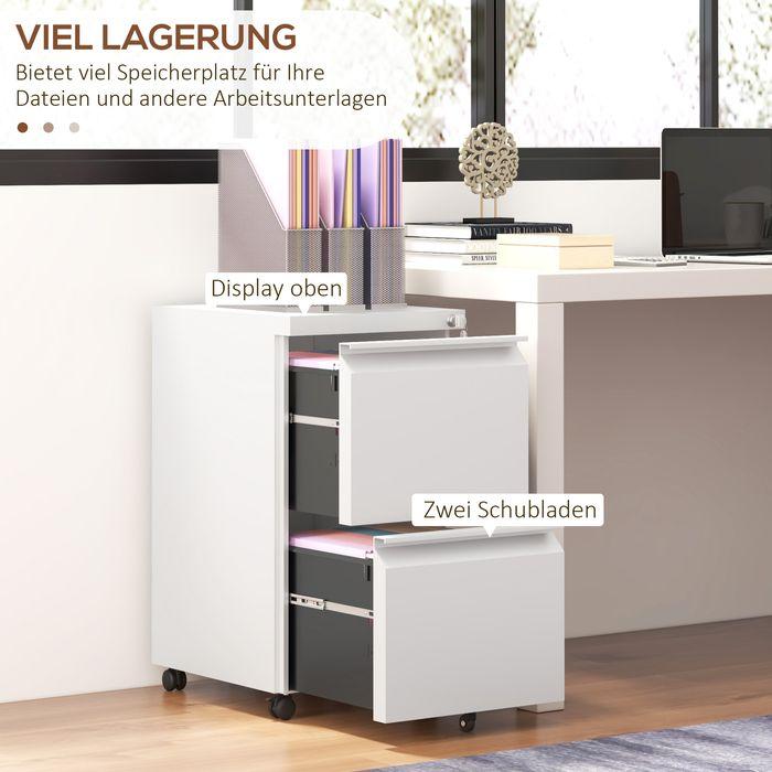 Produktbild Swisshandel24 Rollcontainer Aktenschrank Organizer, 2 Schubladen, abschliessbar, 37x43,5x67.5cm, Weiss
