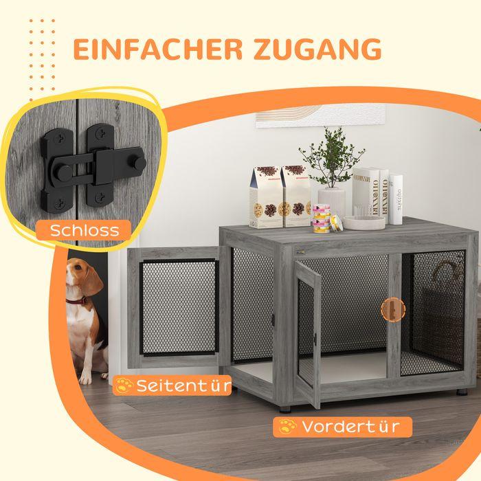 Produktbild Swisshandel24 Hundekäfig für Zuhause, Hundebox mit 2 Türen, Waschbaren Kissen, Grau