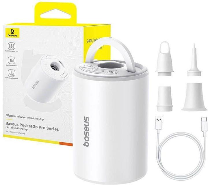 Actual product image Baseus PocketGo Pro Series Portable Air Pump Stellar White (Built-in display, Built-in microphone, Rechargeable battery)