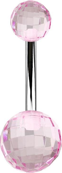 Produktbild Star Piercing Banane silber mit zwei Discokugeln pink (Acryl, ohne Messing, Chirurgenstahl 316L)
