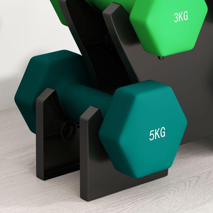 Produktbild Swisshandel24 Hanteln 6 Kurzhanteln mit Hantelständer, 2 x 1kg, 2 x 3kg, 2 x 5kg für Fitness (2 x 5 kg, 2 x 1 kg, 2 x 3 kg)