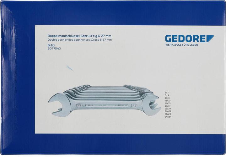 Produktbild Gedore 6-10 Doppelmaulschlüssel-Satz 10-teilig 6-27 mm (19 mm, 6 mm, 12 mm, 24 mm, 14 mm, 22 mm, 16 mm, 23 mm, 10  mm, 21 mm, 18 mm, 27 mm, 7 mm, 17 mm, 11 mm, 15 mm, 26 mm, 8 mm, 9 mm, 13 mm, 20 mm, 25 mm)