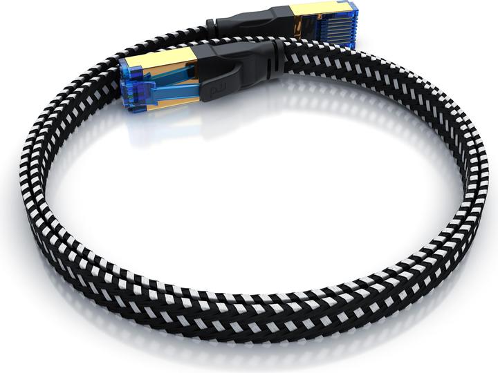Produktbild Primewire CAT 8 Netzwerkkabel Flach Baumwollmantel - LAN Patchkabel Datenkabel - Flachbandkabel - Verlegekabel (U/FTP, PiMF, CAT8.1, 0.25 m)