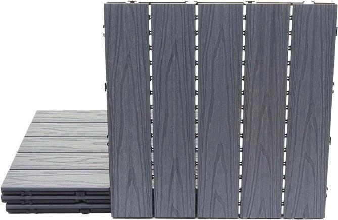 Actual product image Swisshandel24 WPC floor tile, wood look balcony/terrace, 3D structure linear coated-grey 4x each 50x50cm = 1q (4 x)