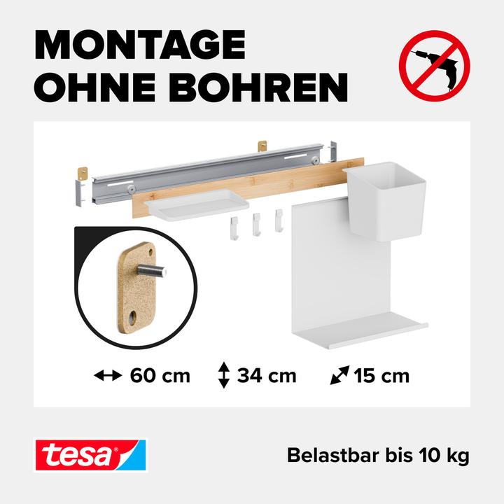 Produktbild tesa Küchenorganizer Kombi-Set S zum Kleben, Montage ohne Bohren