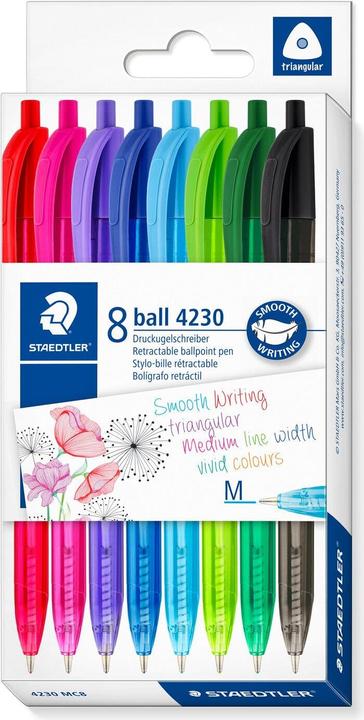 Staedtler Stylo à bille rétractable ball 4230 M, étui carton de 8 pièces (Multicolore, 8 x)