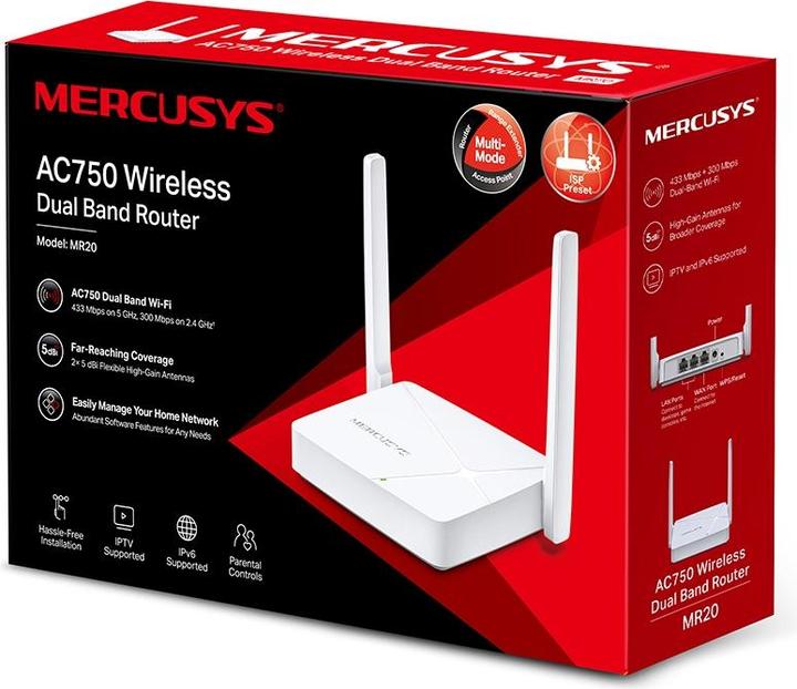 Image du produit TP-Link Mercusys MR20 AC750 Wifi Router Dual Band Wifi Router, /100 RJ45, 2x anténa