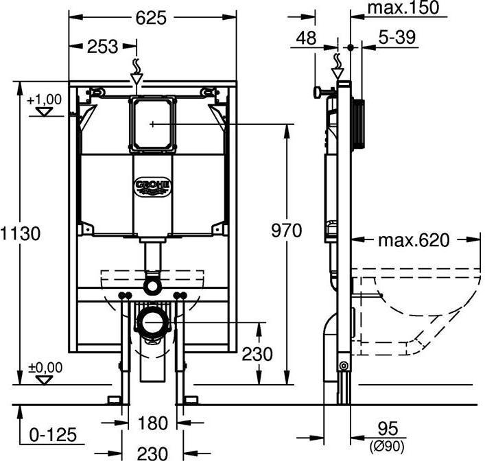 Produktbild Grohe WC-Element RAPID SL Spülkasten 80mm Elementbreite 0,62 m