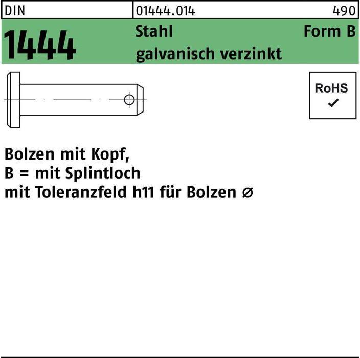 Produktbild Bolzen DIN 1444/ISO 2341 m.Kopf/Splintloch B 8 x 50/46,5 Stahl galvanisch verzinkt