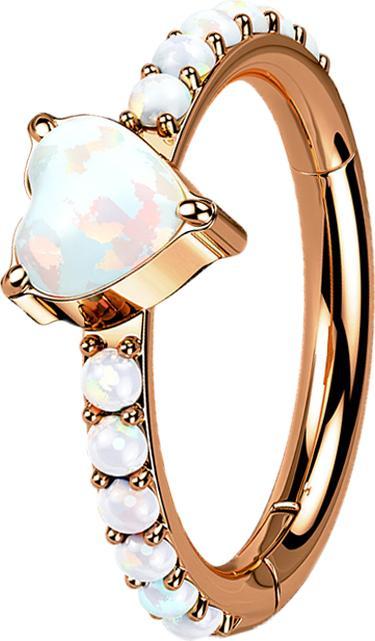 Star Piercing Micro Segmentring klappbar rosegold seitlich Opale und Herz (ohne Messing, Titan G23)