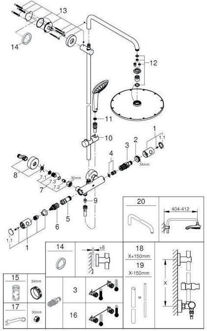Actual product image Grohe Shower system EUPHORIA SYSTEM 310 m Thermostat Hard Graphite brushed
