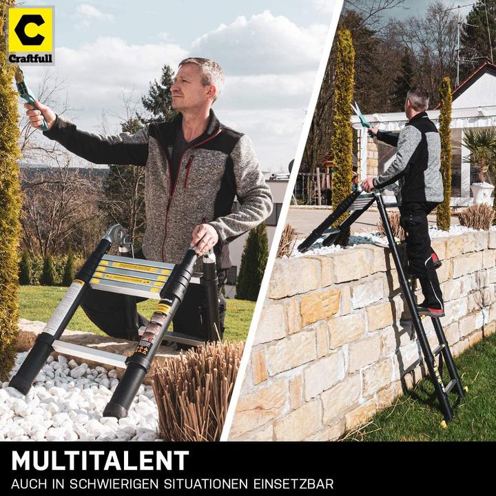 Actual product image Craftfull Telescopic ladder, 2 x 2.8 metres (Total 5.6 m) Black Edition (Telescopic ladder, 560 cm)
