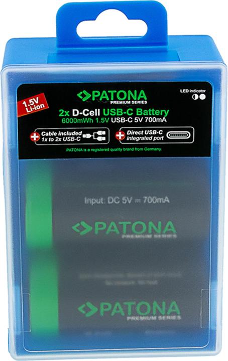 Immagine prodotto Patona Batteria ricaricabile premium 2X LR20 USB-C (Accumulatore di carica elettrica)