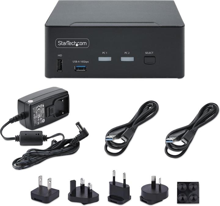 Actual product image StarTech COM 2-Port Dual-Monitor DisplayPort KVM Switch DP 1.4 8K 60Hz 4K 144Hz 2x USB 3.2 10Gbps Po