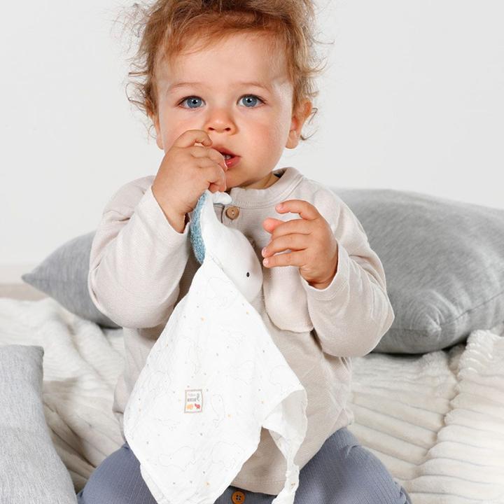 Produktbild Fehn 056068 Schmusetuch Wal fehnNATUR – Baby Schnuffeltuch aus Bio-Baumwolle mit Schnullerbefestigun