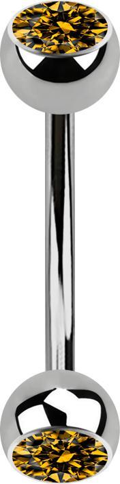 Image du produit Star Piercing Micro banane argentée avec deux boules de cristal topaze (Titane G23, sans laiton)