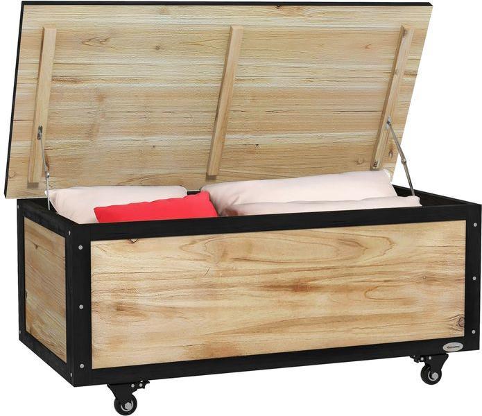 Image du produit Swisshandel24 Coffre de jardin en bois Coffre de rangement 121L Coffre de rangement à roulettes, Résistant aux