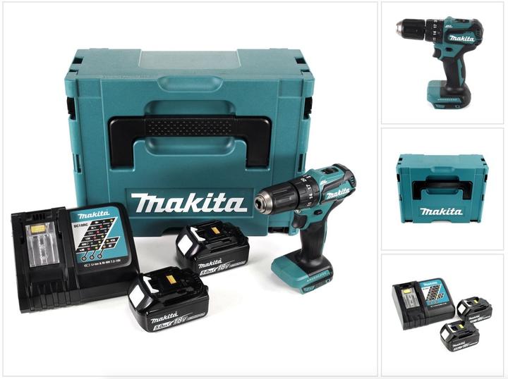 Actual product image Makita DHP 483 RTJ Battery impact drill 18V 40Nm in Makpac + 2x 5.0 Ah battery + charger (Rechargeable battery operated)