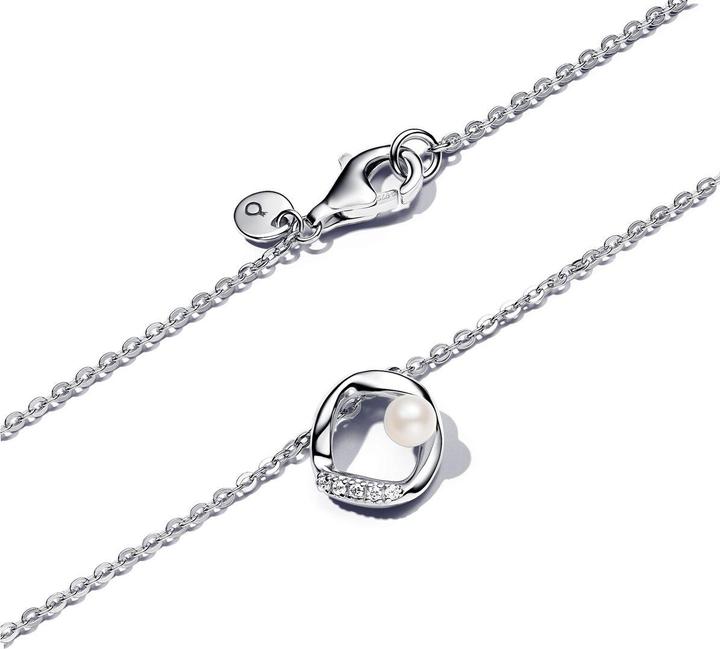 Actual product image Pandora Organic Shaped Pavé Circle & Treated Freshwater Cultured Pearl Necklace (Silver 925, 45 cm)