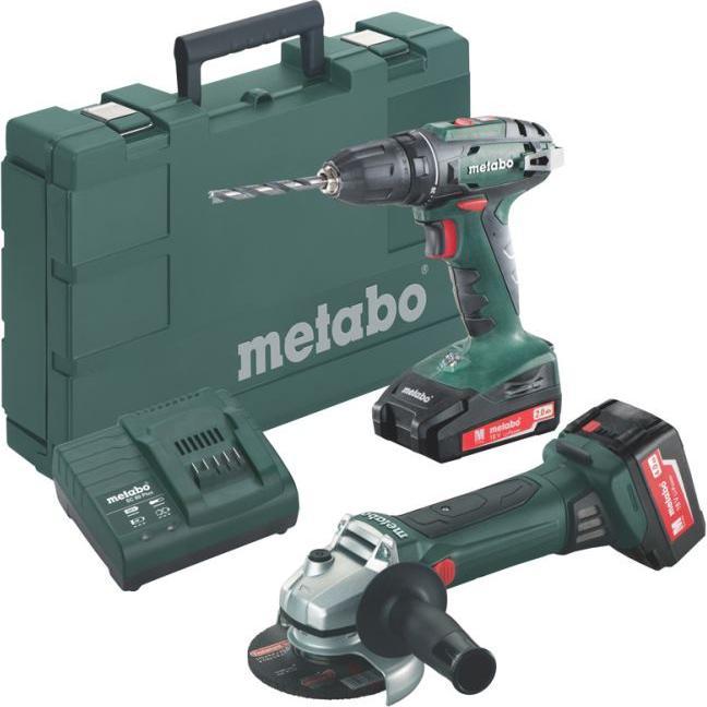 Produktbild Metabo 18V Akkuset Akku Bohrschrauber BS 18 + Winkelschleifer W 18LTX125 Quick im Koffer (18 V)