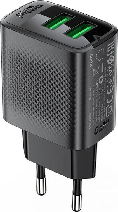 Acefast A86 main charger 2x USB-A 12W - noir (12 W)