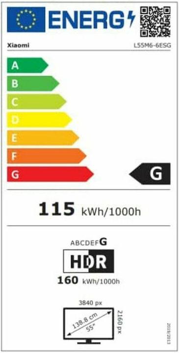 Energie-Label Xiaomi Q1E 55 (55", QLED, 4K, 2022)
