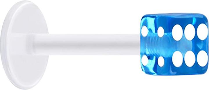 Star Piercing Micro Labret transparent mit Würfel hellblau transparent (Acryl, ohne Messing, Bioflex)