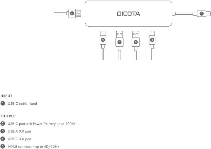 Produktbild Dicota USB-C 5-in-1 Video Hub 4K (USB-C, 5 Ports)