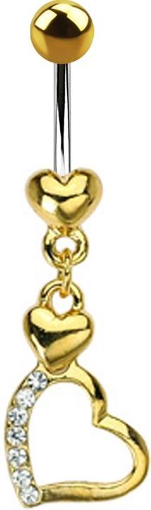Immagine prodotto Star Piercing Banana placcata oro con ciondolo a forma di palla e cuore due cuori (Ottone, Acciaio chirurgico 316L)
