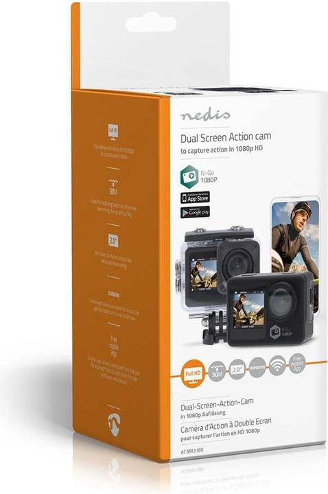 Produktbild Nedis Action Cam | Dualer Bildschirm | 1080p@30fps | 12 MPixel | Wasserdicht bis: 30.0 m | 70 min | (30p, WLAN)