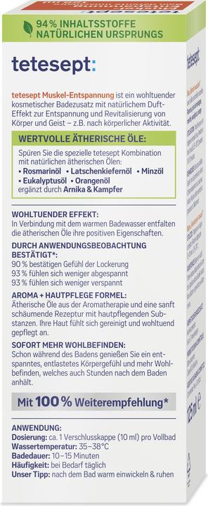 Nährwerte und Zutaten Tetesept Gesundheitsbad Muskel-Entspannung 125 ml (125 ml, Badeöl)