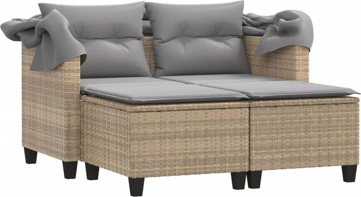 Image du produit VidaXL Canapé de jardin 2 places avec toit et poufs